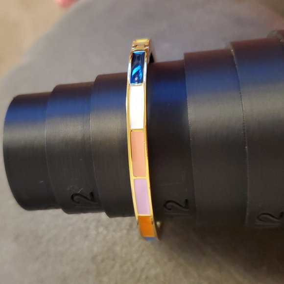 J.Crew Rainbow Enamel Hinged Bangle Bracelet – Gold-Toned Thin Stackable - Picture 3 of 6